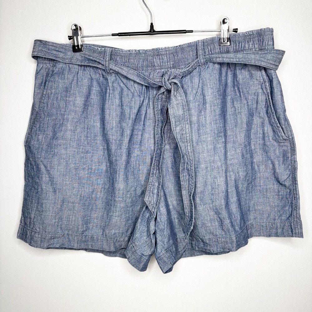 Polo Ralph Lauren Blue Chambray Pull On Shorts XXL Elastic Waist Tie Belt Womens - Picture 11 of 11